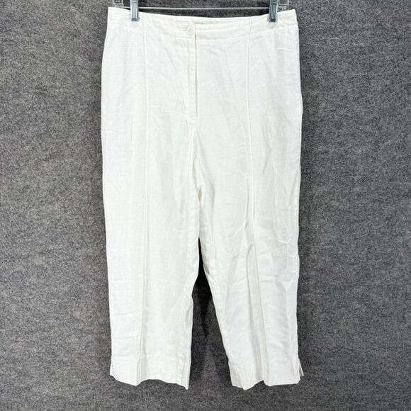 Liz Claiborne Pants - Liz Claiborne Pants Women 8 White Linen Flat Front High Rise Chino Michaela